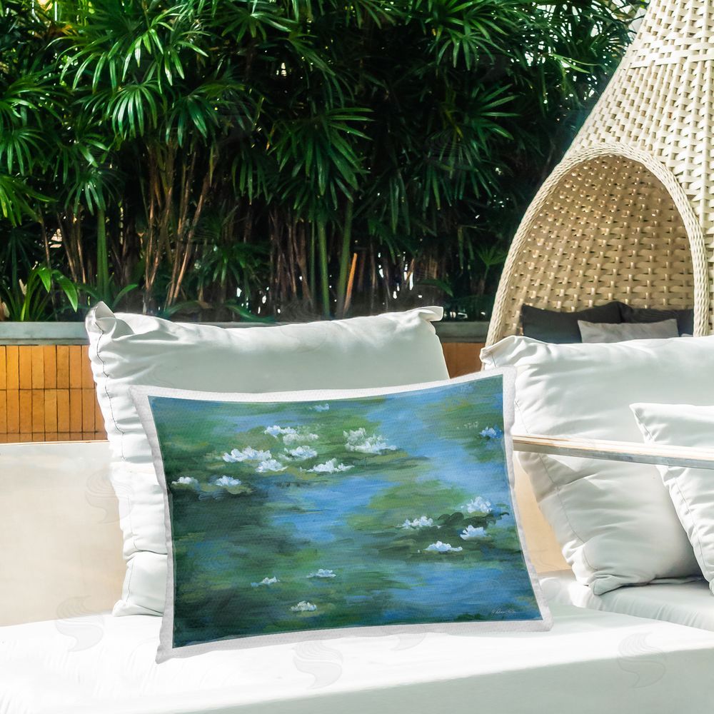 Diane Kater Lily Pad Lullaby Outdoor Quick-Dry Polyester Printed Lumbar Pillow on Patio