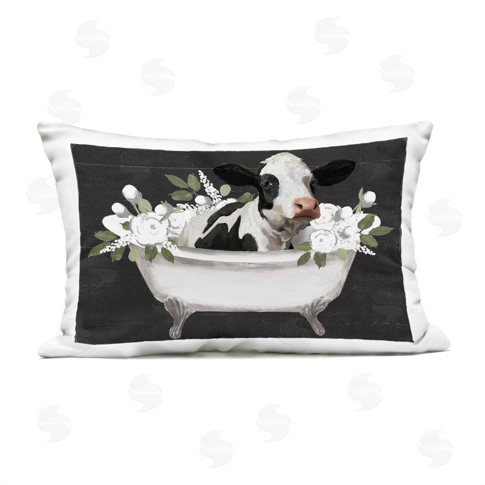 Masey St. Studios Floral Bath Time Cow Outdoor Quick-Dry Polyester Lumbar Pillow