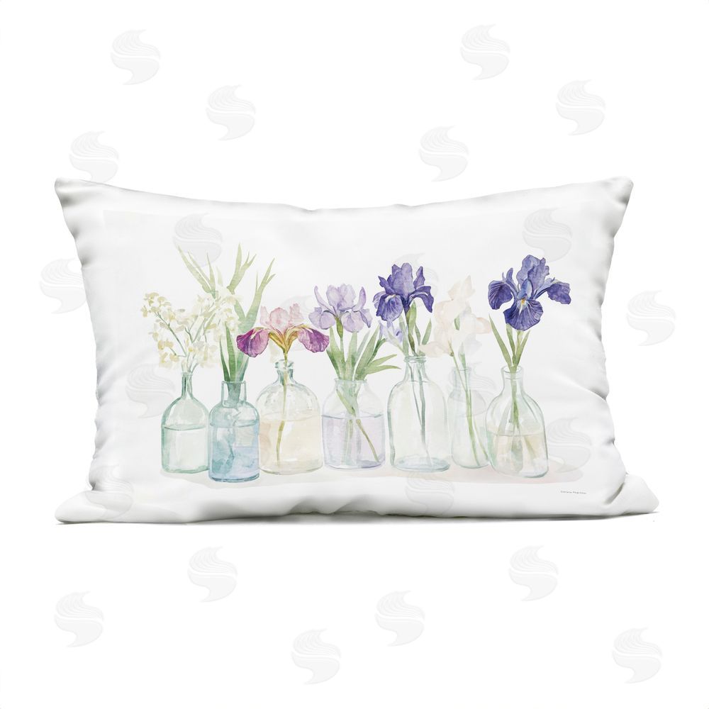 Svetlana Aleynikova Irises in Glass Bottles Outdoor Quick-Dry Polyester Lumbar Pillow