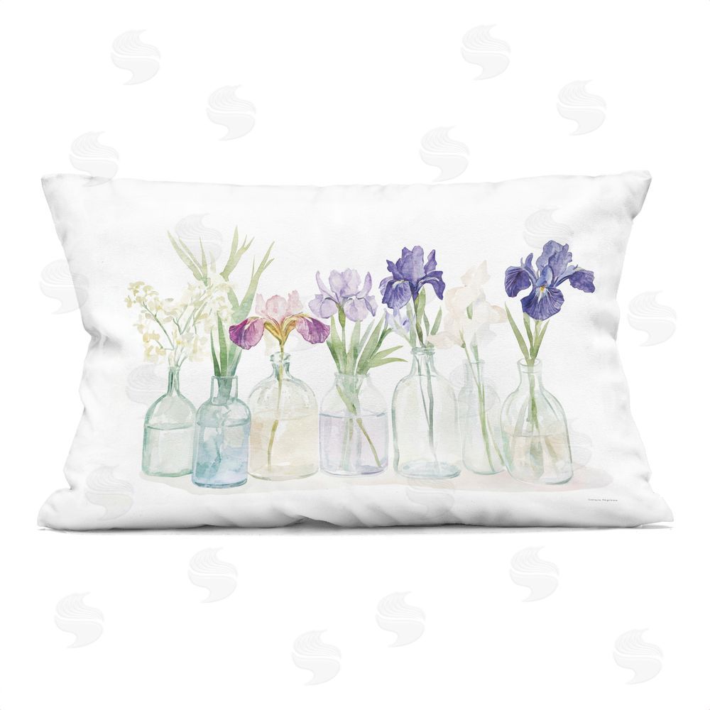 Svetlana Aleynikova Irises in Glass Bottles Indoor Plush Polyester Lumbar Pillow