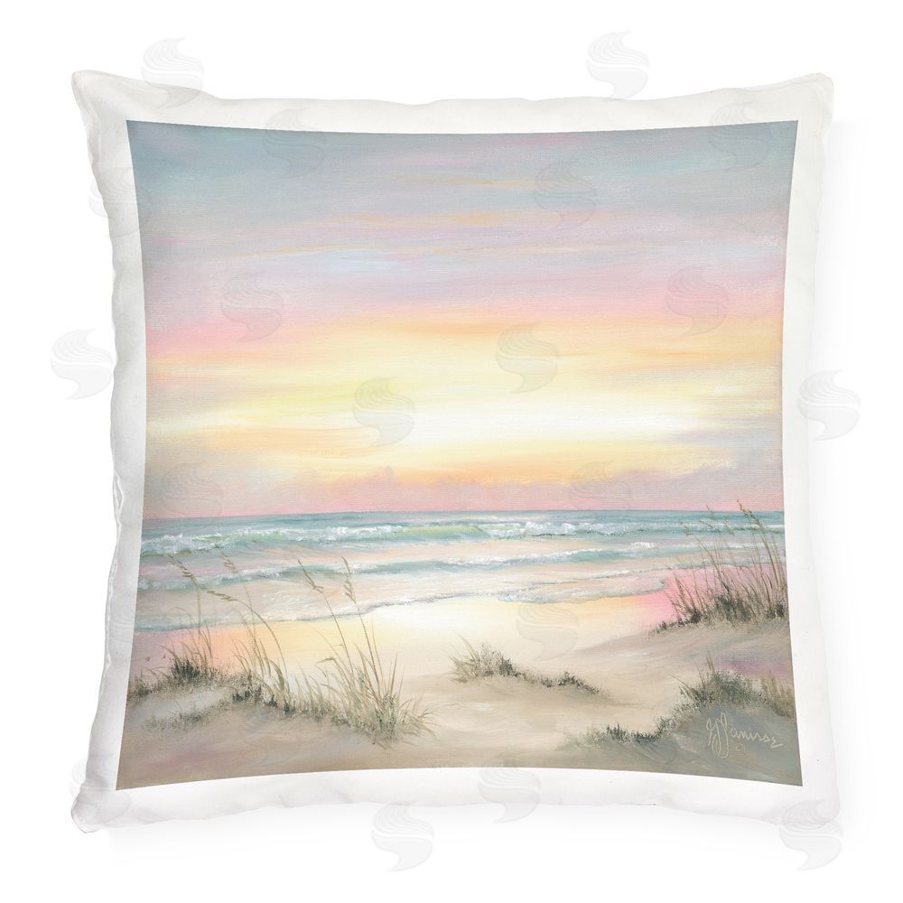 Georgia Janisse Pastel Calm Morning Beach Outdoor Quick-Dry Polyester Square Throw Pillow