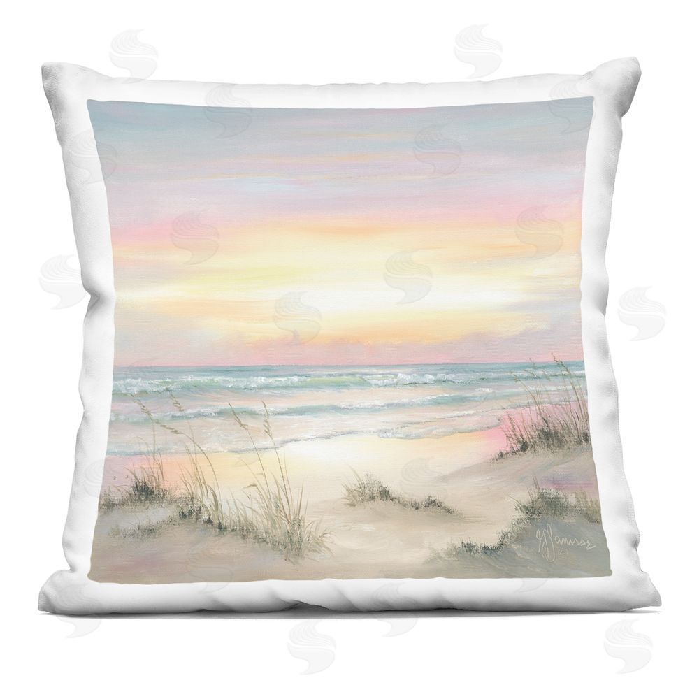 Georgia Janisse Pastel Calm Morning Beach Indoor Plush Polyester Square Throw Pillow