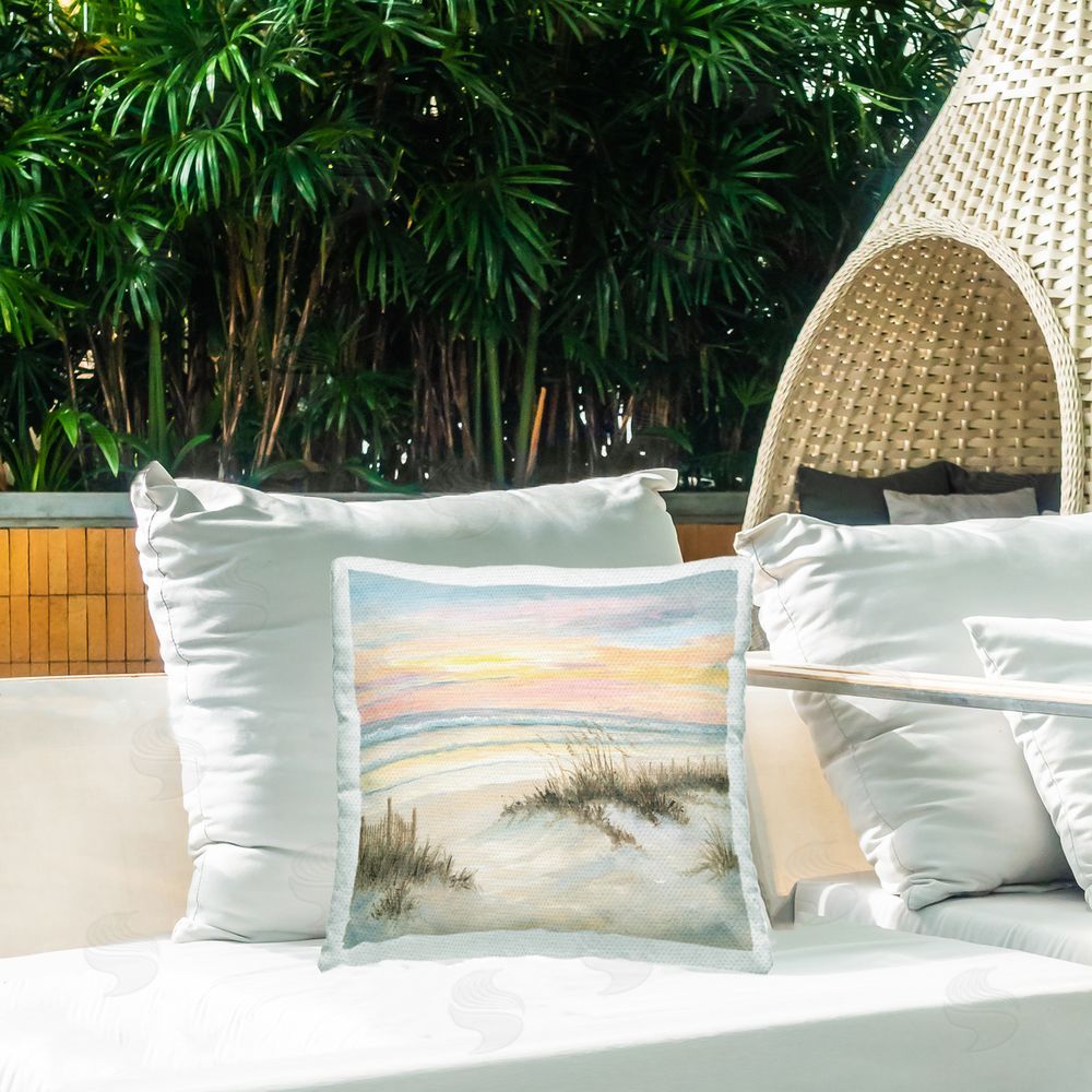 Georgia Janisse Pastel Sunset over Sandy Dunes Outdoor Quick-Dry Polyester Printed Square Pillow on Patio