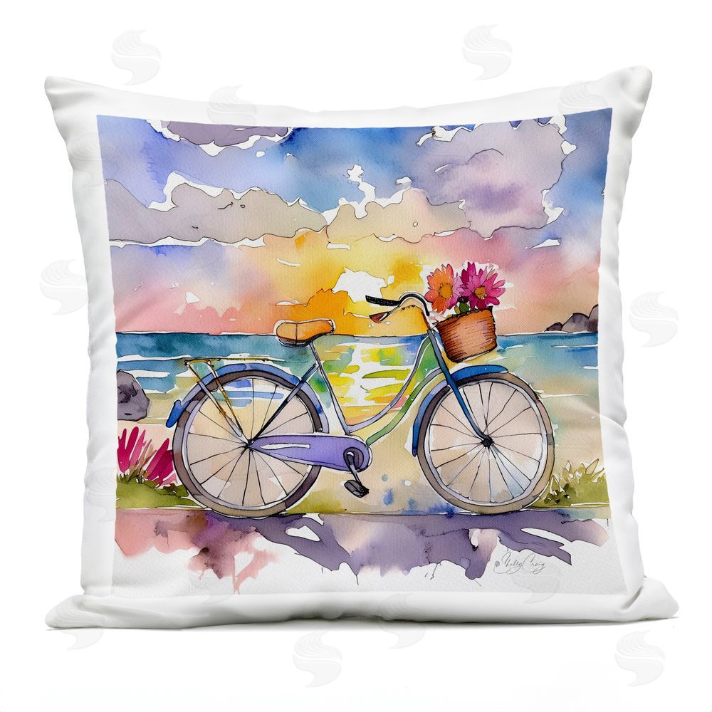 Shelly Craig Bicycle By The Seaside Outdoor Quick-Dry Polyester Square Throw Pillow