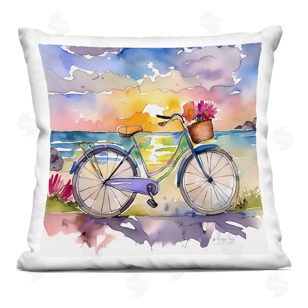 Shelly Craig Bicycle By The Seaside Indoor Plush Polyester Square Throw Pillow