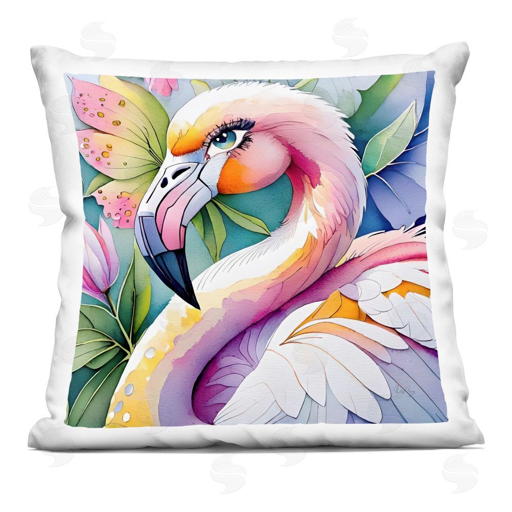 Shelly Craig Tropical Flamingo Portrait Indoor Plush Polyester Square Throw Pillow
