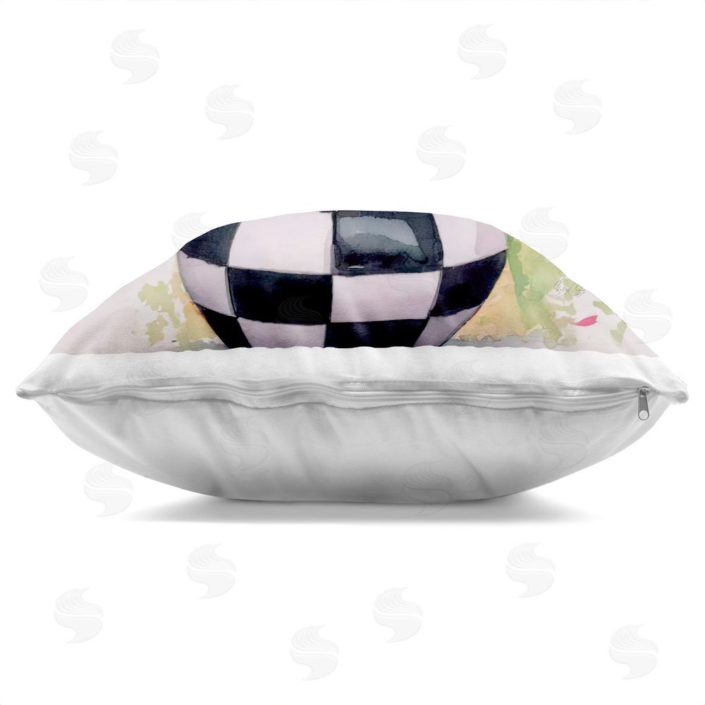 Shelly Craig Roses In Checkered Vase Indoor Plush Polyester Square Throw Pillow Zipper Detail