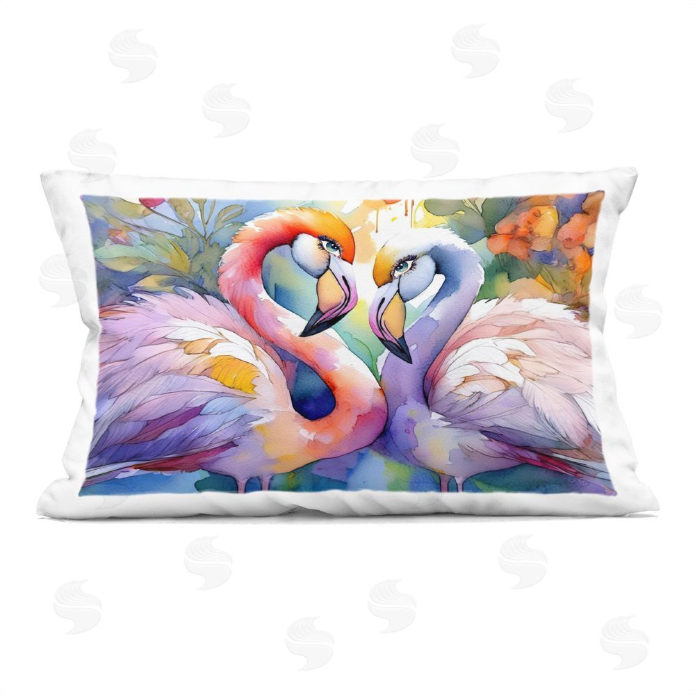 Shelly Craig Flamingo Love Pair Indoor Plush Polyester Lumbar Pillow
