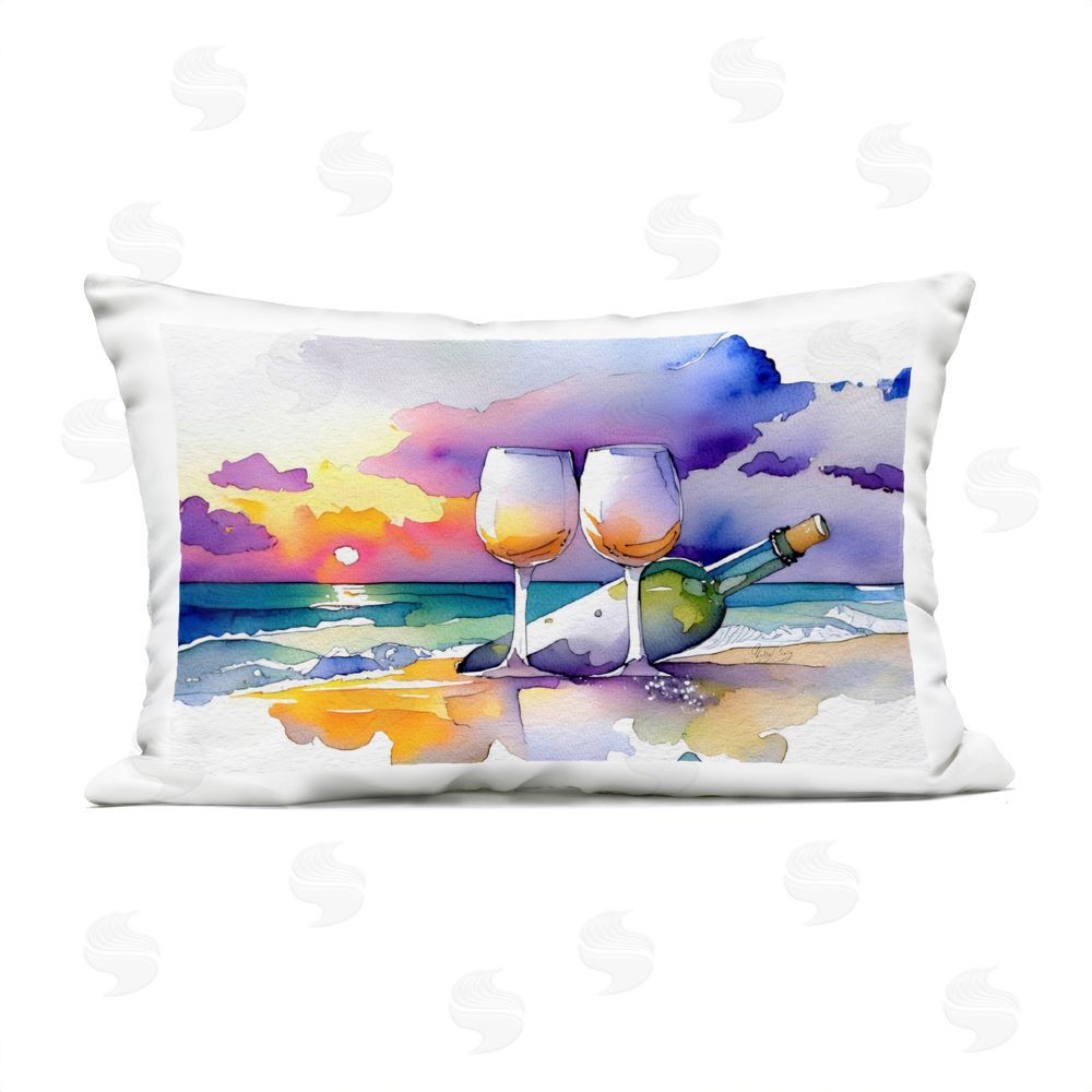 Shelly Craig Coastal Cheers with Wine Outdoor Quick-Dry Polyester Lumbar Pillow