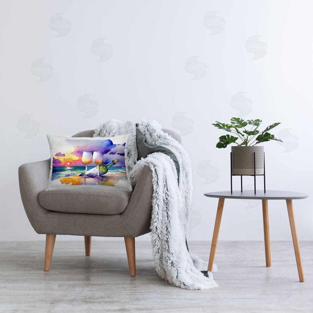 Shelly Craig Coastal Cheers with Wine Plush Polyester Printed Lumbar Pillow on Chair