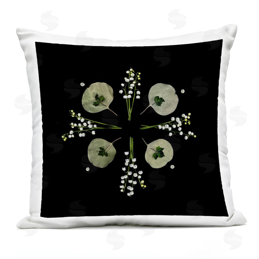 Beth Adoette Leaves & Wildflowers on Black Outdoor Quick-Dry Polyester Square Throw Pillow