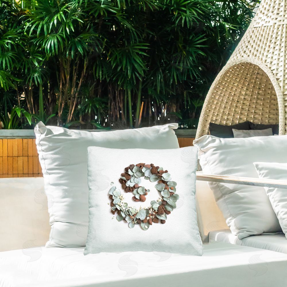 Beth Adoette Eucalyptus & Pebbles Spiral Outdoor Quick-Dry Polyester Printed Square Pillow on Patio