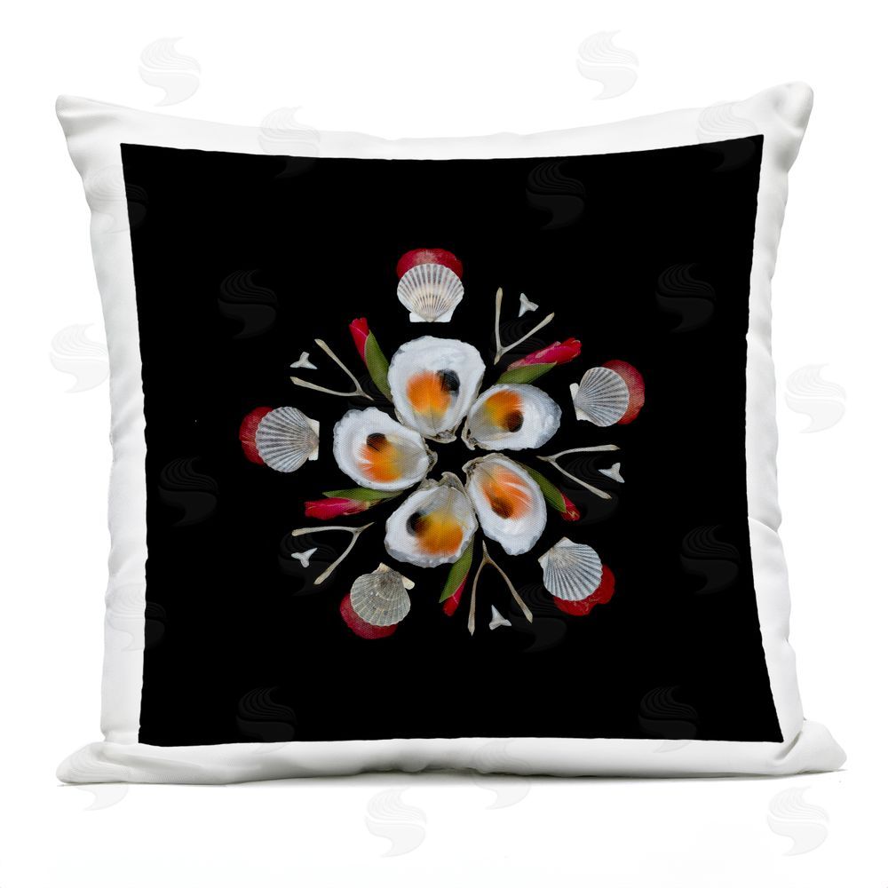 Beth Adoette Nautical Oysters Mandala Outdoor Quick-Dry Polyester Square Throw Pillow