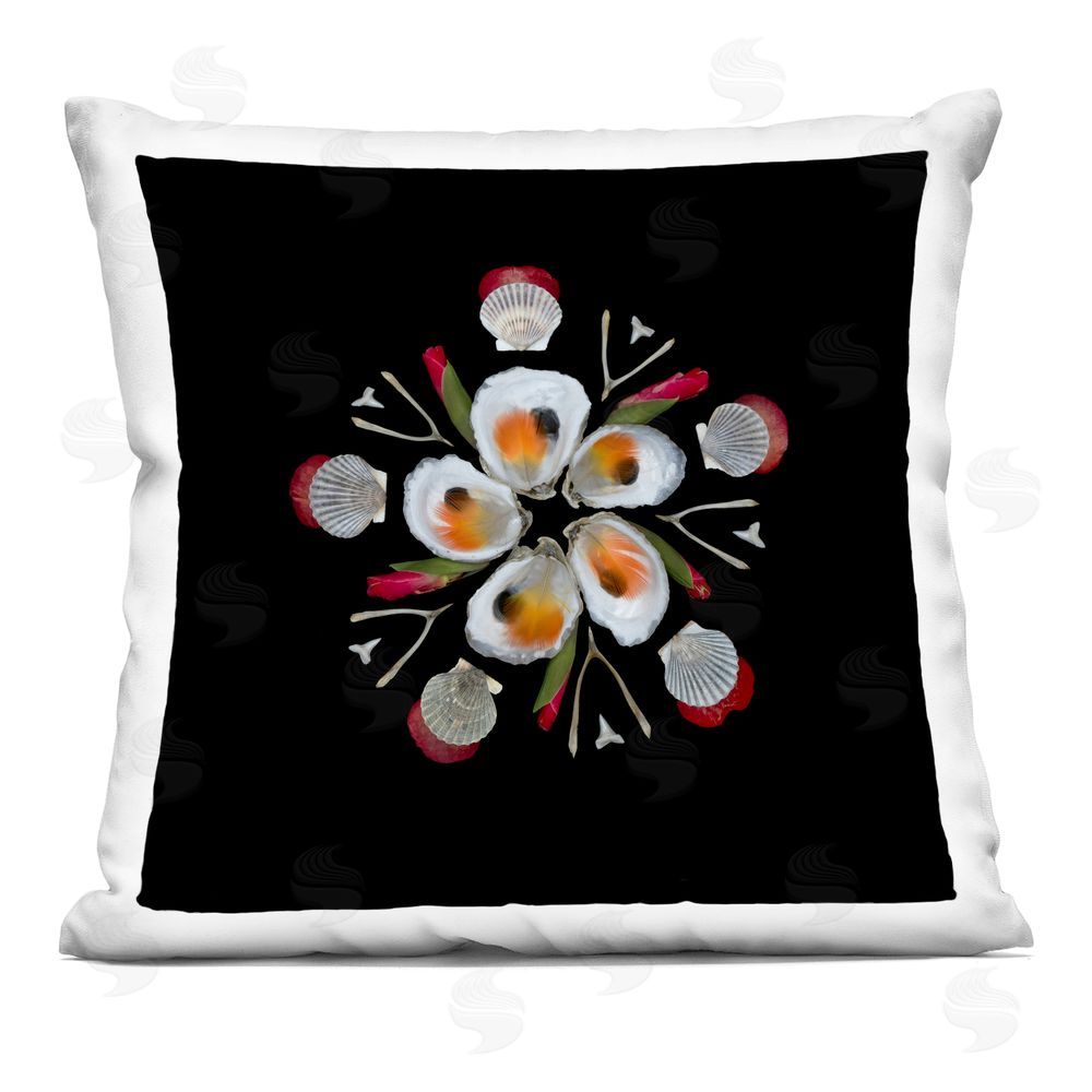 Beth Adoette Nautical Oysters Mandala Indoor Plush Polyester Square Throw Pillow