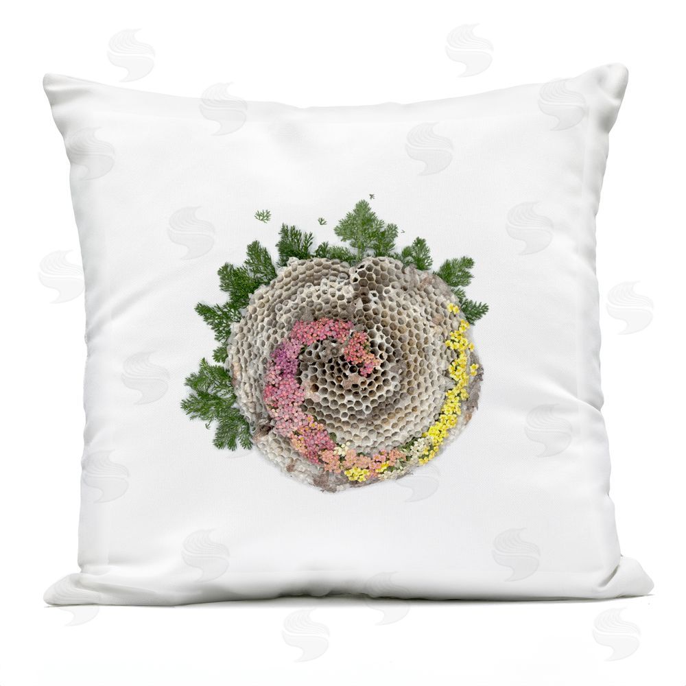 Beth Adoette Honeycomb with Botanicals Outdoor Quick-Dry Polyester Square Throw Pillow