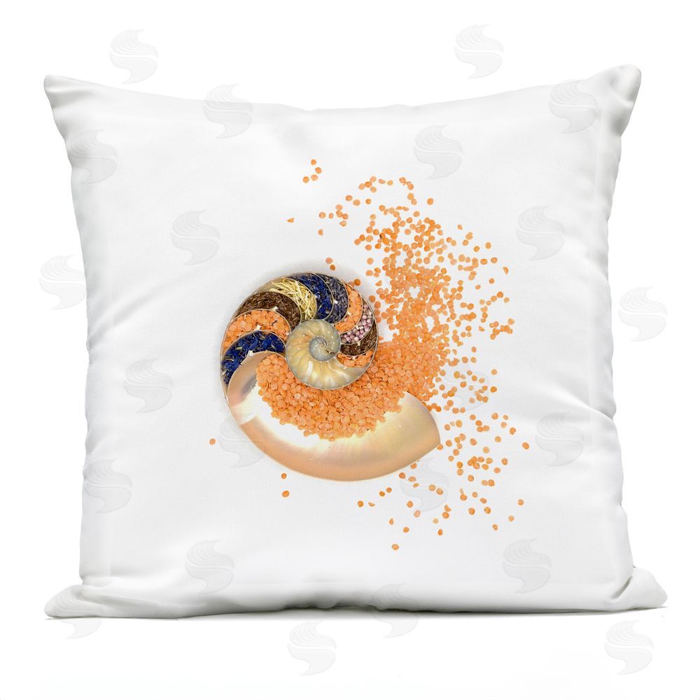 Beth Adoette Orange Nautilus Spiral Outdoor Quick-Dry Polyester Square Throw Pillow