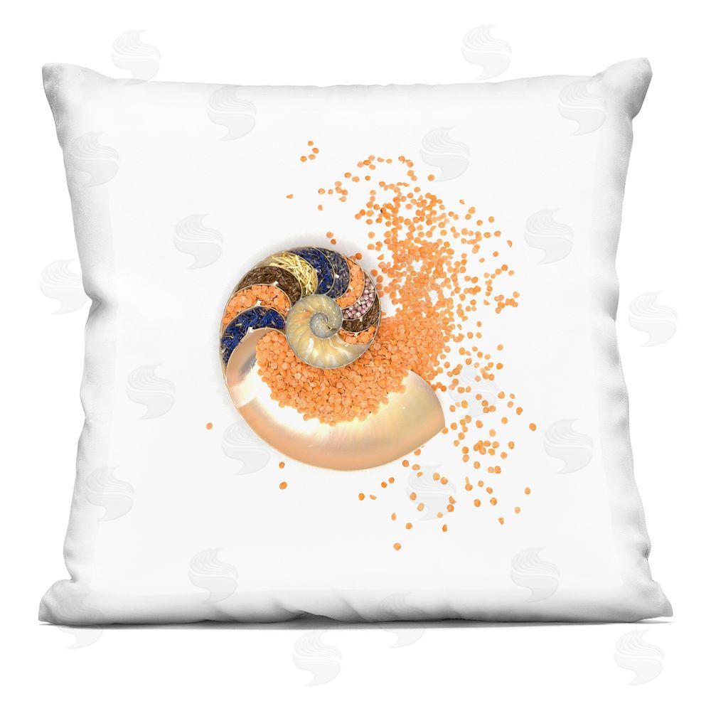 Beth Adoette Orange Nautilus Spiral Indoor Plush Polyester Square Throw Pillow