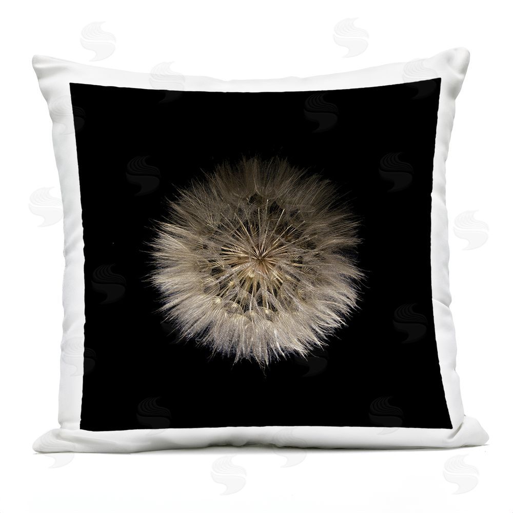 Beth Adoette Wispy Dandelion on Black Outdoor Quick-Dry Polyester Square Throw Pillow