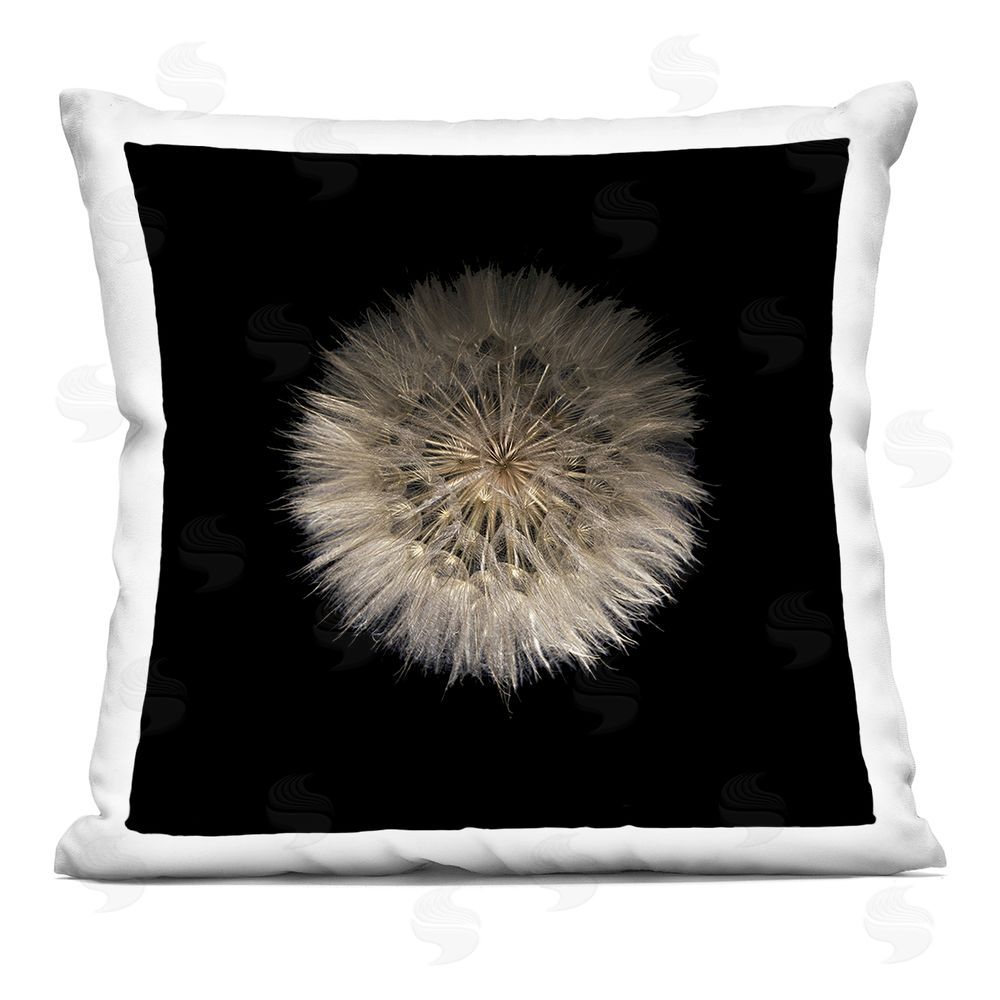 Beth Adoette Wispy Dandelion on Black Indoor Plush Polyester Square Throw Pillow