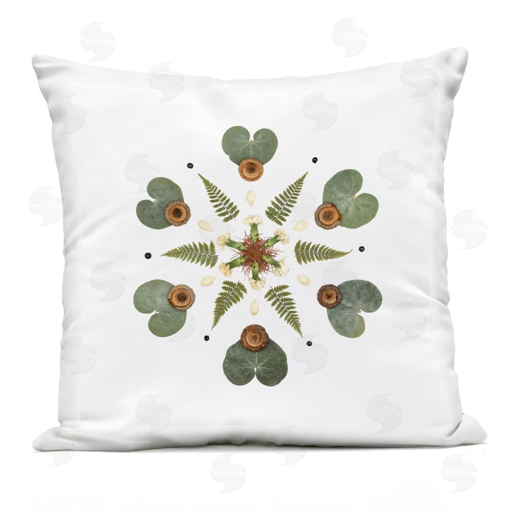 Beth Adoette Lily Pad & Fern Mandala Outdoor Quick-Dry Polyester Square Throw Pillow