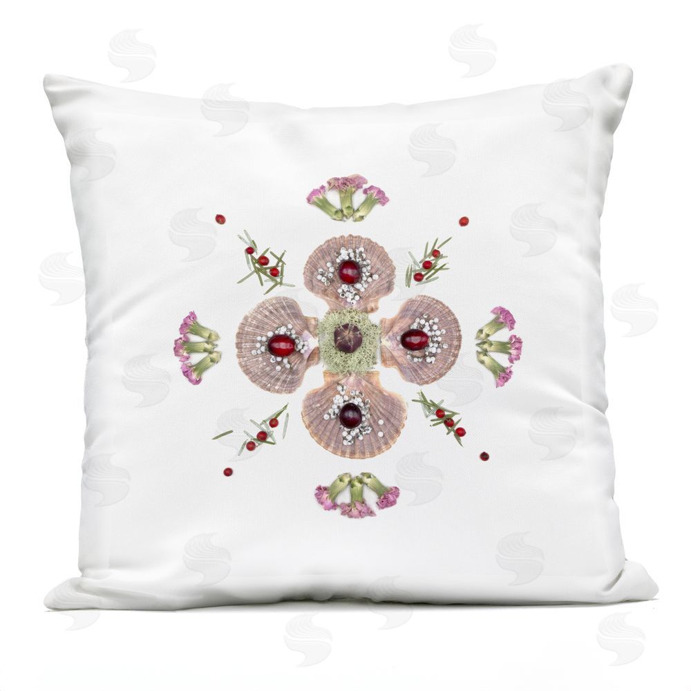 Beth Adoette Clam Shells & Botanicals Pattern Outdoor Quick-Dry Polyester Square Throw Pillow