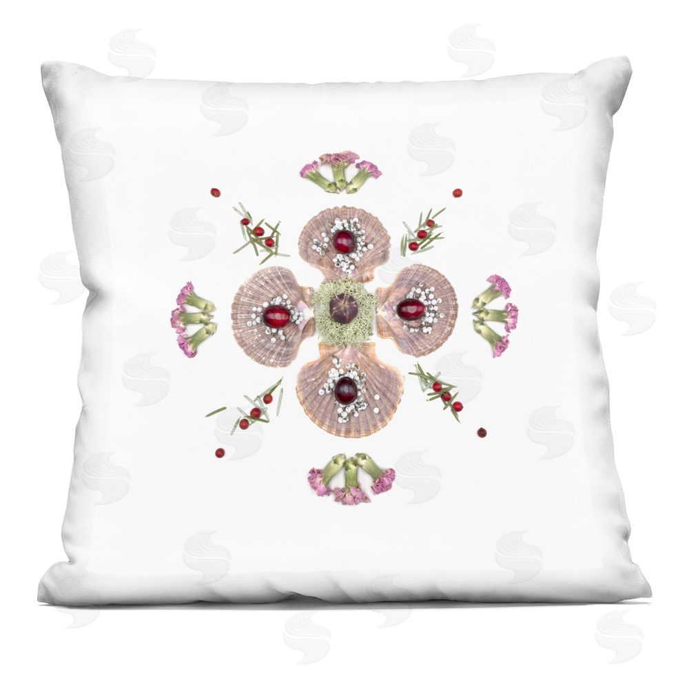 Beth Adoette Clam Shells & Botanicals Pattern Indoor Plush Polyester Square Throw Pillow