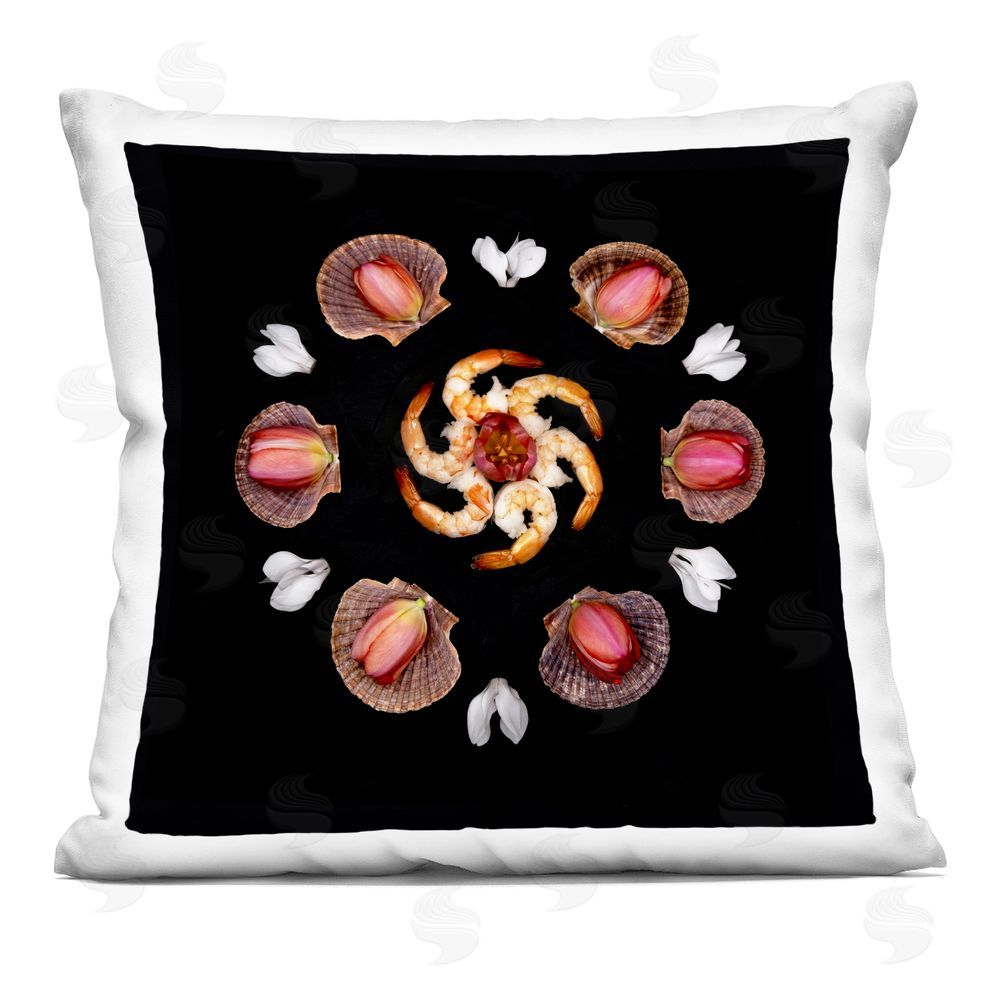 Beth Adoette Seashells & Tulips Symmetry Indoor Plush Polyester Square Throw Pillow