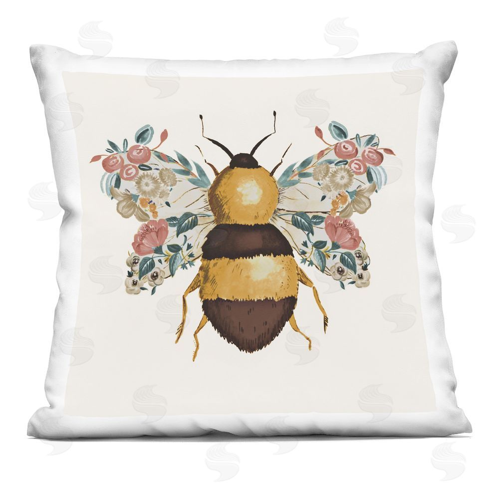 Ani Del Sol Floral Bee with Garden Wings Indoor Plush Polyester Square Throw Pillow