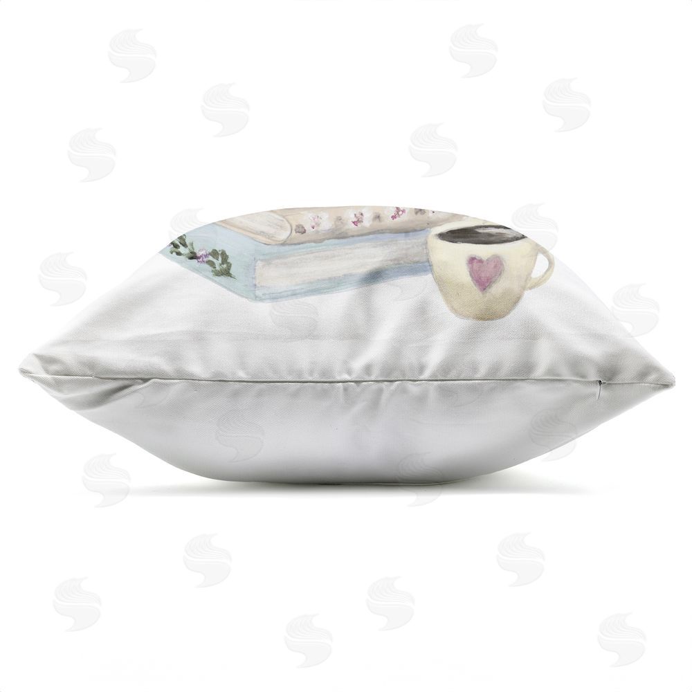 Lanie Loreth Coffee & Chapters Book Stack Outdoor Quick-Dry Polyester Square Throw Pillow Zipper Detail