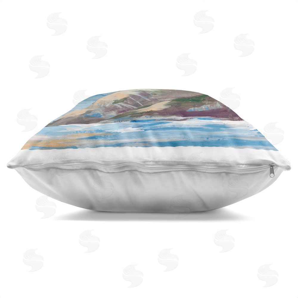 Lera Coastal Lighthouse at Sunset Indoor Plush Polyester Square Throw Pillow Zipper Detail