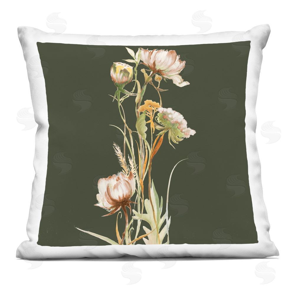 Liz Jardine Serene Wildflower Stem on Olive Indoor Plush Polyester Square Throw Pillow