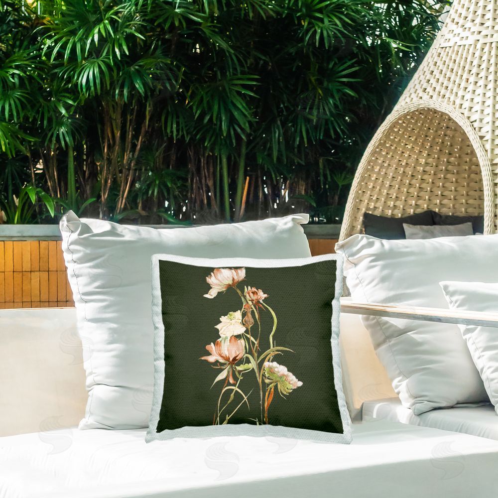 Liz Jardine Blooming Wildflower Branch Outdoor Quick-Dry Polyester Printed Square Pillow on Patio