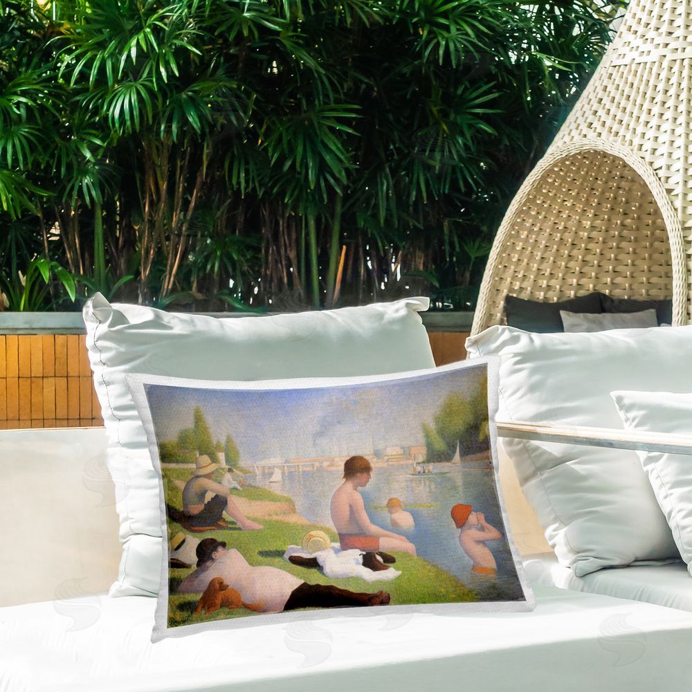 Georges Seurat Afternoon Bathers Georges Seurat Outdoor Quick-Dry Polyester Printed Lumbar Pillow on Patio