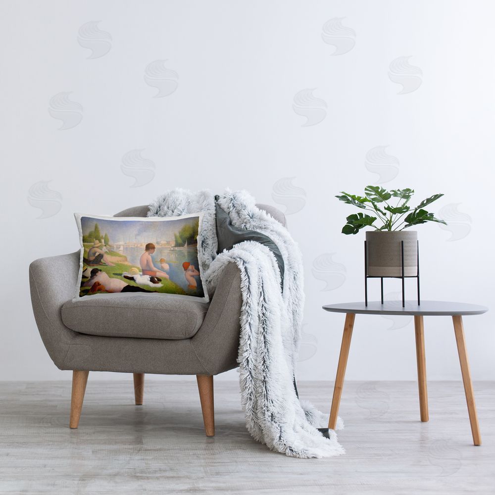 Georges Seurat Afternoon Bathers Georges Seurat Plush Polyester Printed Lumbar Pillow on Chair
