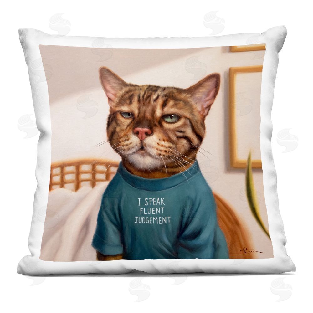 Lucia Heffernan Cattitude Speak Fluent Judgement Indoor Plush Polyester Square Throw Pillow
