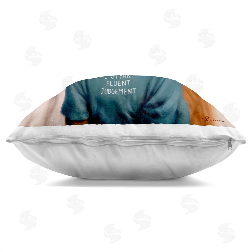 Lucia Heffernan Cattitude Speak Fluent Judgement Indoor Plush Polyester Square Throw Pillow Zipper Detail