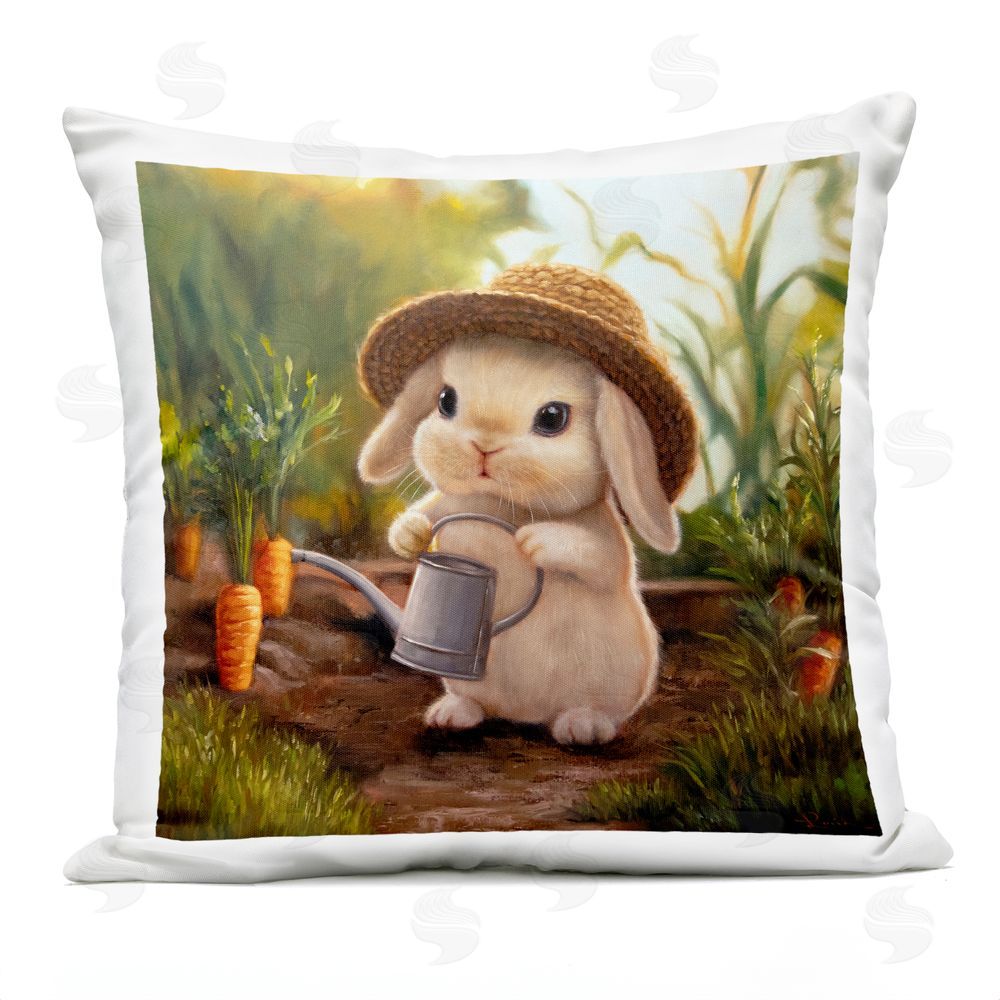 Lucia Heffernan Bunny with Carrot Garden Outdoor Quick-Dry Polyester Square Throw Pillow