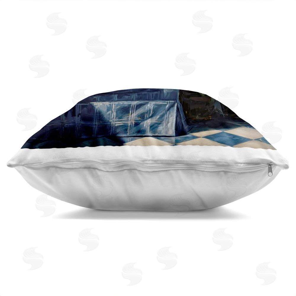 Tina LeCour Midnight Moo Lounging on Sofa Indoor Plush Polyester Square Throw Pillow Zipper Detail