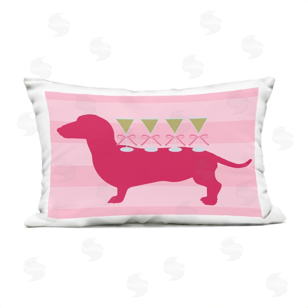 Stupell Studio Pink Dachshund With Martinis Outdoor Printed Lumbar Throw Pillow