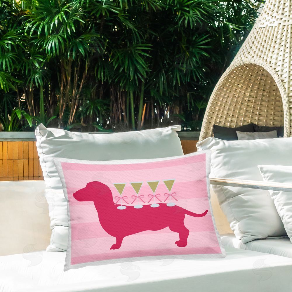 Stupell Studio Pink Dachshund With Martinis Outdoor Printed Lumbar Throw Pillow on Seat