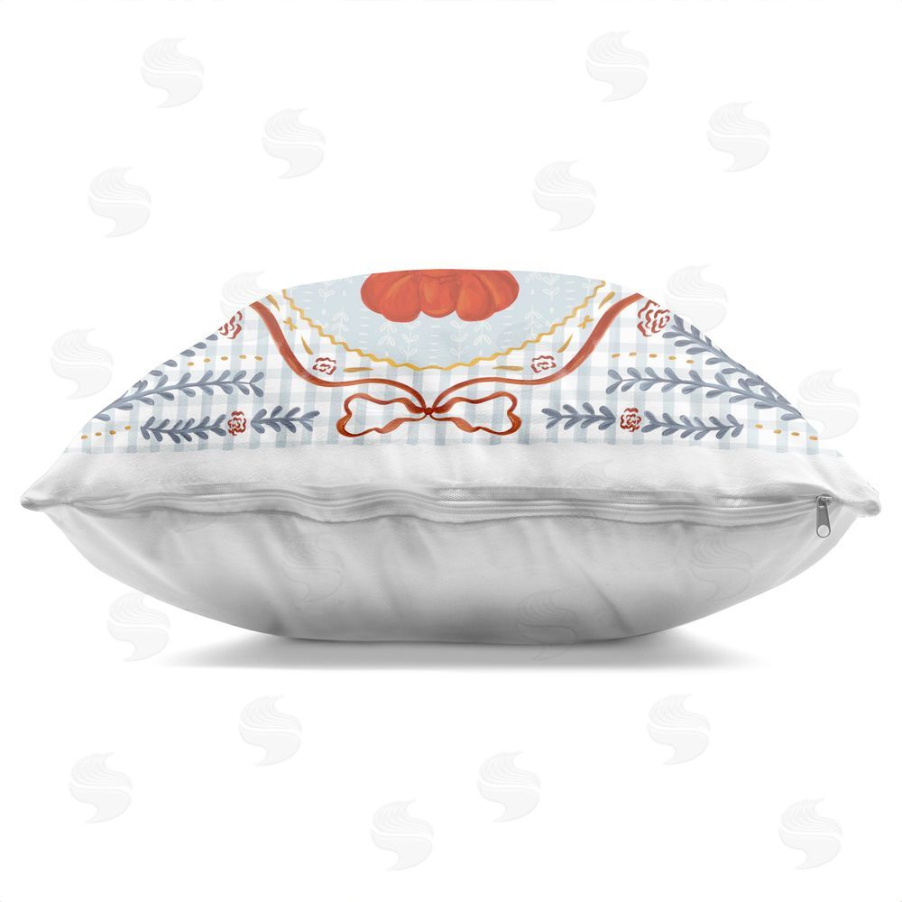 Vero Illustrates Lobster Portrait Blue Gingham Square Printed Throw Pillow Side View with Zipper Detail