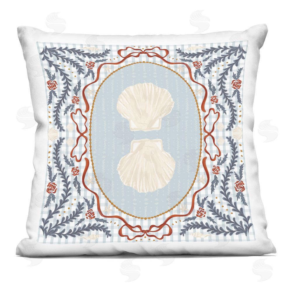 Vero Illustrates Shells Portrait on Gingham Square Printed Throw Pillow