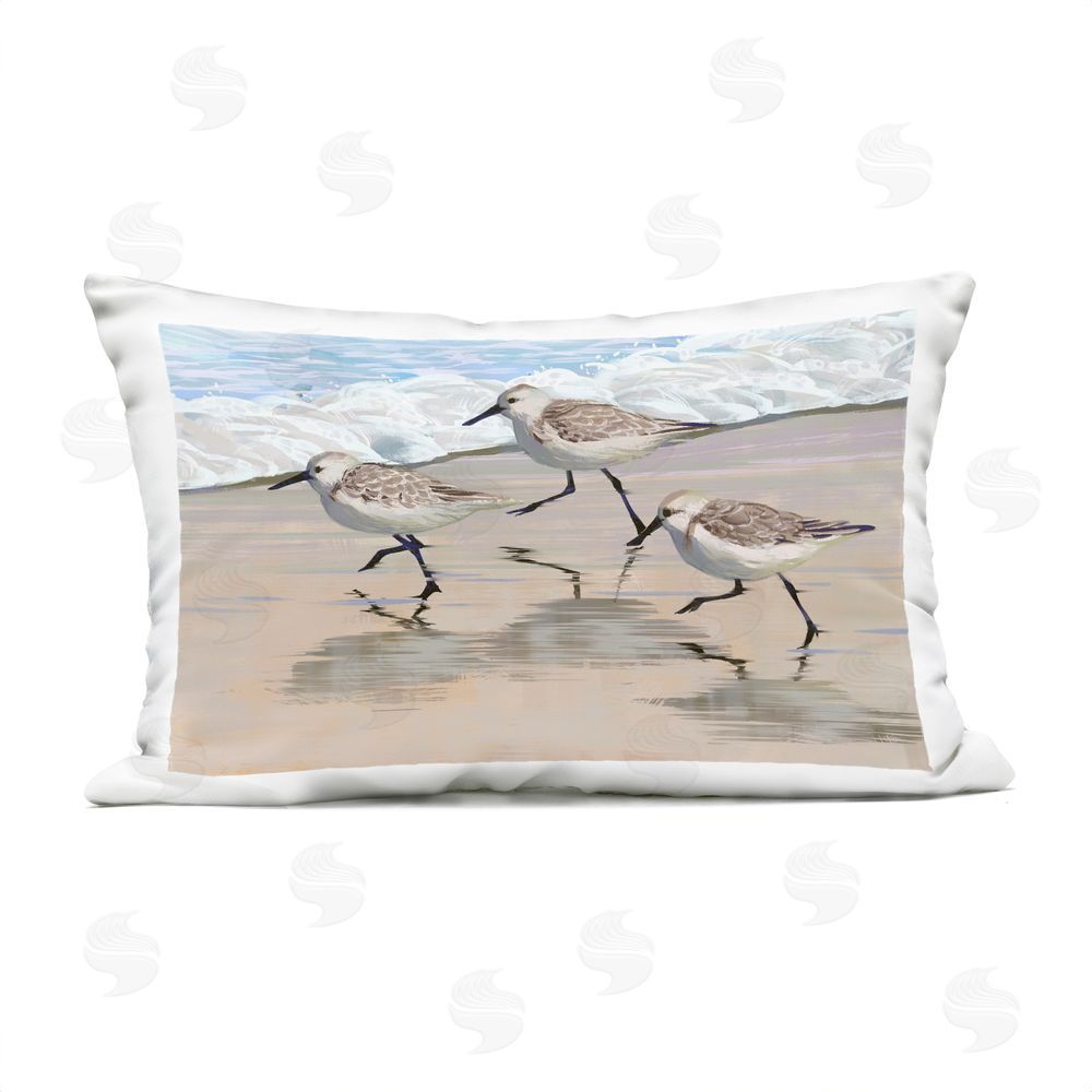 Ziwei Li Scurrying Sandpipers on Wet Sand Outdoor Quick-Dry Polyester Lumbar Pillow
