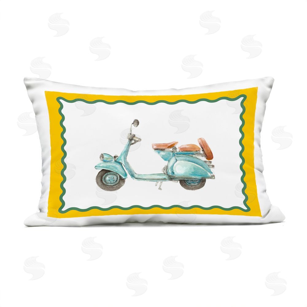 Lanie Loreth Blue Scooter with Yellow Border Outdoor Quick-Dry Polyester Lumbar Pillow