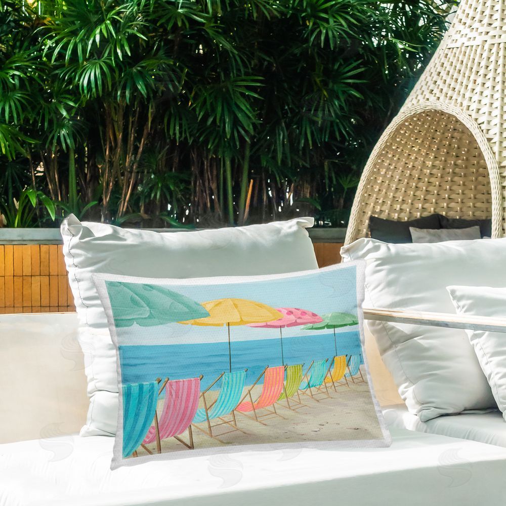 Lorenzo Collective Umbrellas & Chairs in Alternating Colors Outdoor Quick-Dry Polyester Printed Lumbar Pillow on Patio