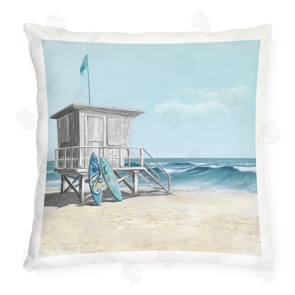 Lorenzo Collective Lifeguard Stand with Blue Boards Outdoor Quick-Dry Polyester Square Throw Pillow