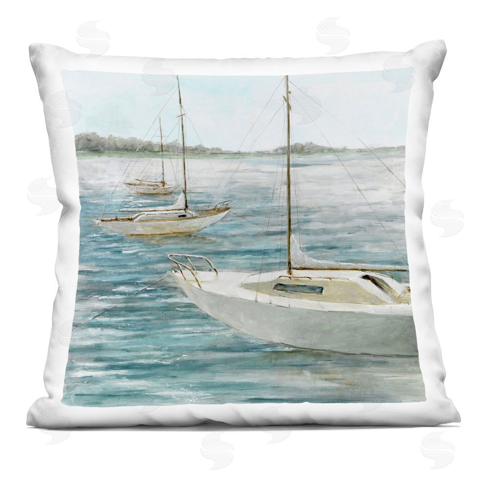 Lorenzo Collective Small Boats Resting in Harbor Indoor Plush Polyester Square Throw Pillow