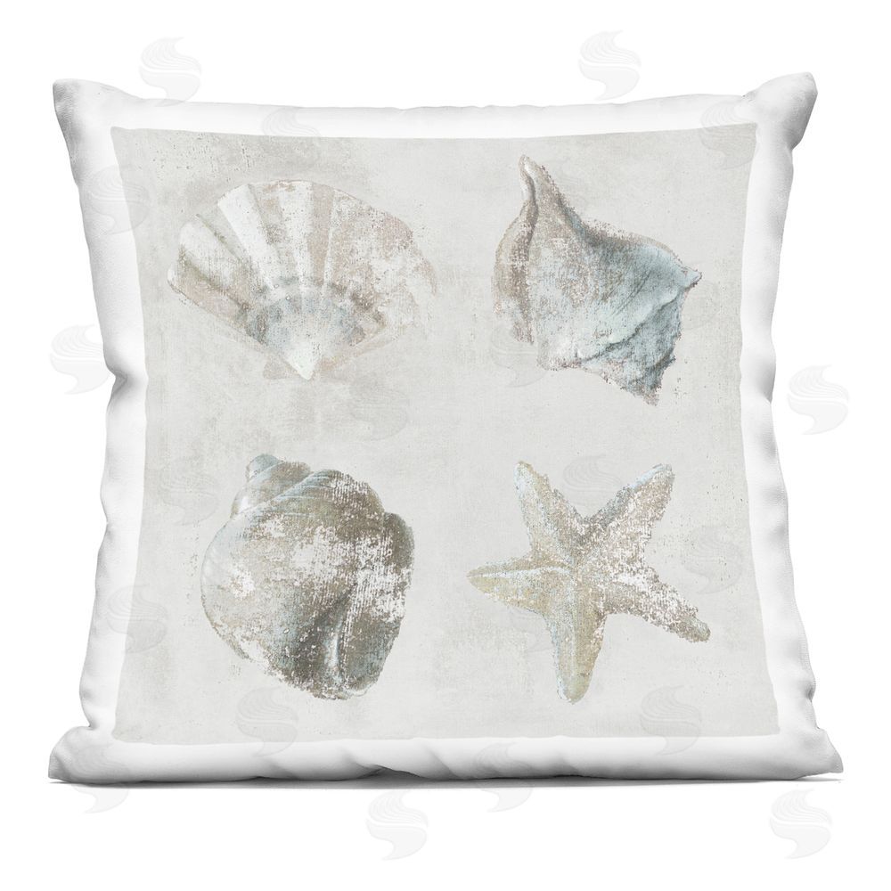 Lorenzo Collective Shoreline Treasures Shell Quartet Indoor Plush Polyester Square Throw Pillow