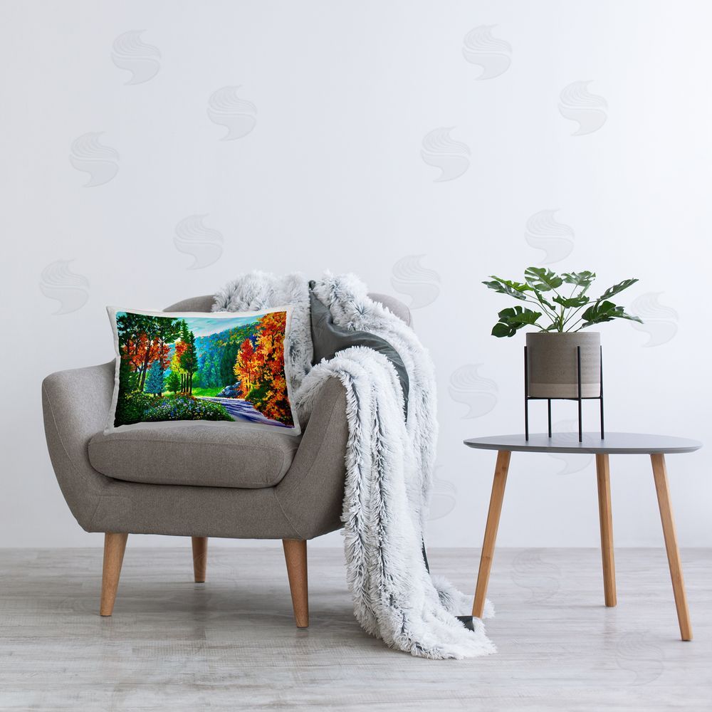 Lee Ann Zirbes Sunlit Autumn Woodland Pathway Printed Lumbar Throw Pillow on Seat
