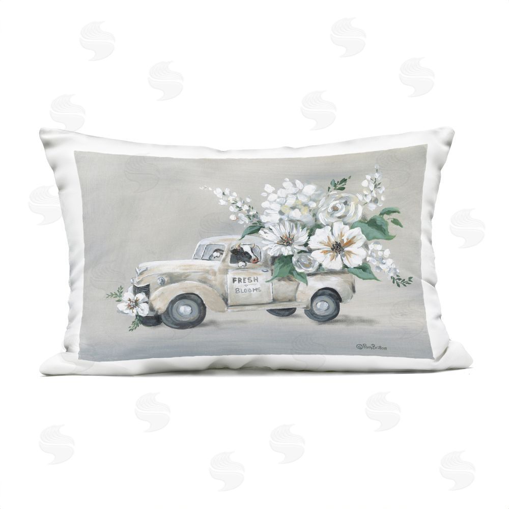 Pam Britton Vintage Truck with Fresh Blooms Outdoor Quick-Dry Polyester Lumbar Pillow